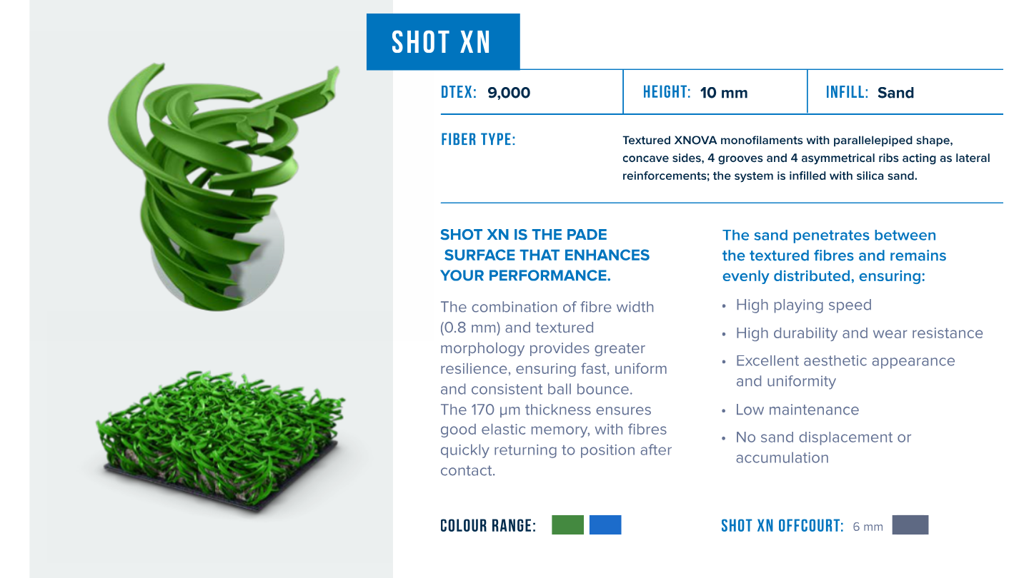 Mondo SHOT XN padel turf — specifications